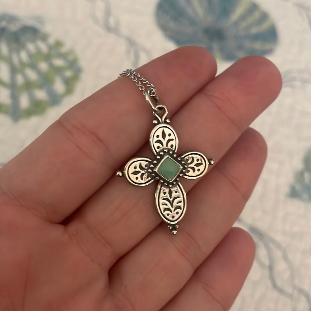 James Avery silver cross pendant with necklace